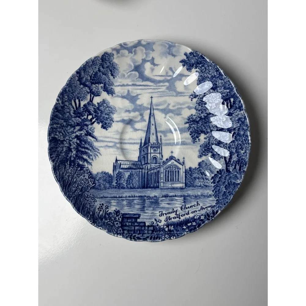 Royal Essex Shakespeare Country Trinity Church Blue White Ironstone Saucer Plate